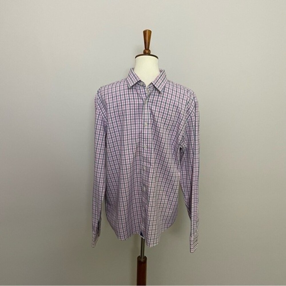 UntuckIt Shirt Button Up Plaid Wrinkle Free 100% Cotton Career Work Pink Blue